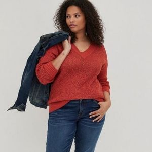 Open stitch pullover v-neck sweater